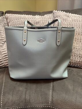 Coach Pebbled Leather Tote in Light Blue